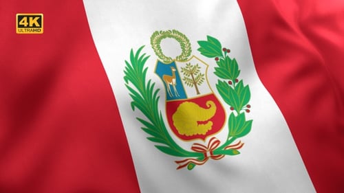 Waving Flag of Peru with National Emblem