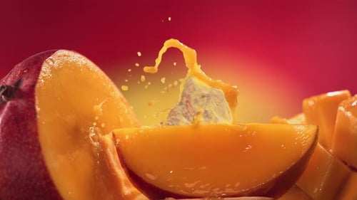 Mango Juice Splashes from Fresh Cut Fruit
