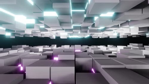 Vj Loop Of The Inception Concept Moving Neon Cubes 4K