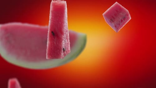 Animated Watermelon Slices and Whole Fruit Floating