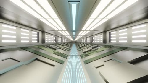 Gangway eines futuristischen Science-Fiction-Gebäudes