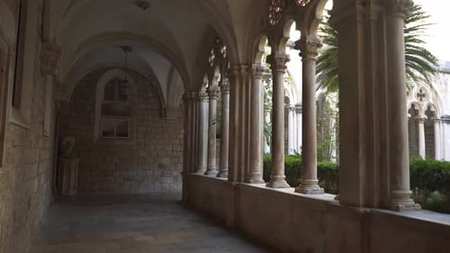 Cloister with Arches and Columns in Old Dominican Monastery in Dubrovnik
