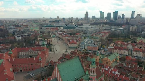 Aerial View of Warsaw Skyline with Old Town