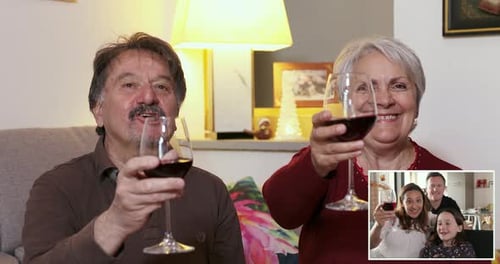 Mature Couple Toasting Family on Virtual Video Call