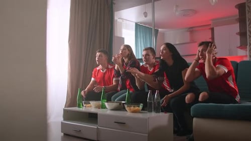 Excited Friends Watch a Sports Game Together