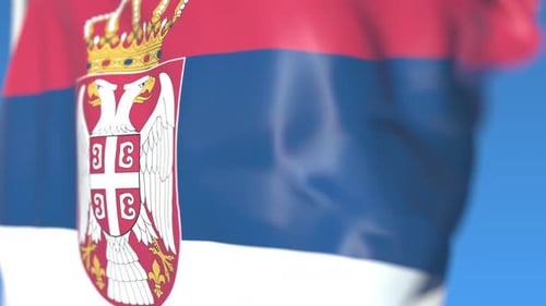 Realistic Waving Flag of Serbia with Coat of Arms