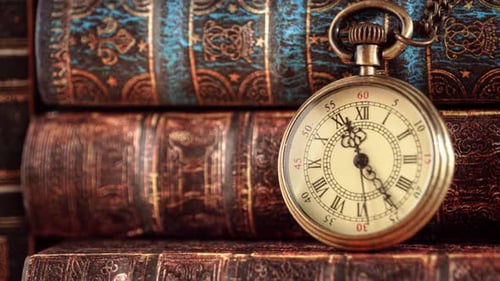Vintage Books with Antique Gold Pocket Watch