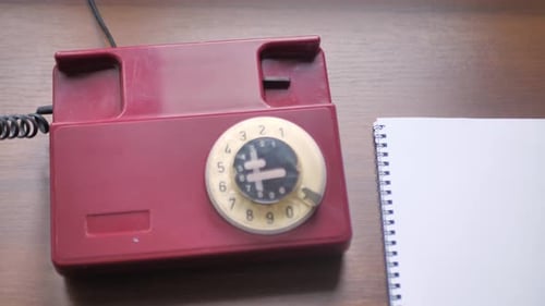 Vintage Retro Rotary Phone Man Picks Up the Phone