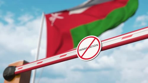 Animated Road Barrier with No Immigration Sign and National Flag
