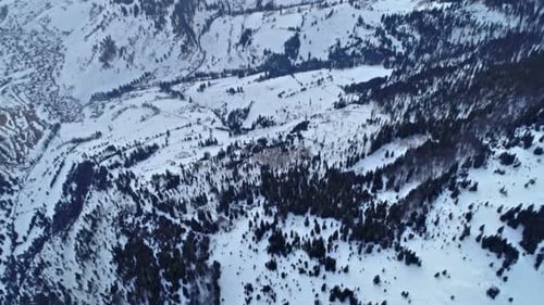 Aerial View in Sunrise Winter Mountain