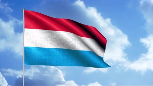 Luxembourg Flag Waving Animation in Wind Against Blue Sky