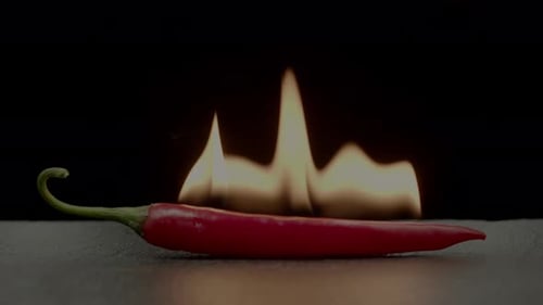 Burning Red Chili Pepper on Black Background