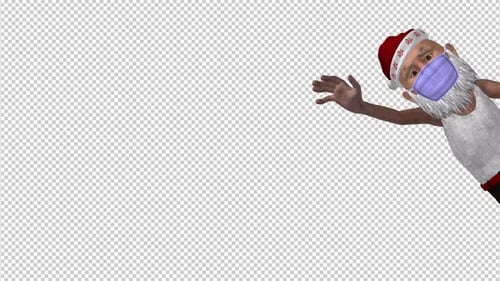 Masked Santa Character Peeking and Waving Animation