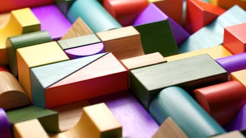 Juguete de bloques de madera multicolores colocado en un patrón infinito. Juego preescolar.