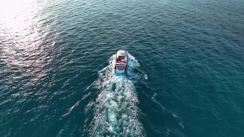 Luxury yacht sails to the port aerial view 4 K Turkey Alanya