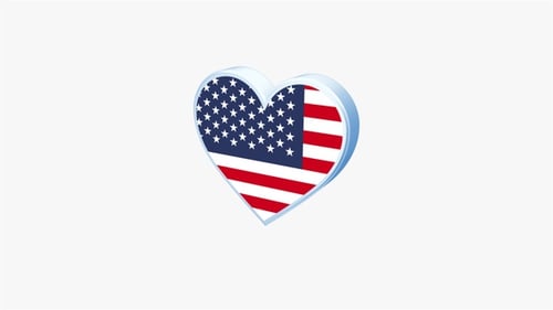 Animated 3D United States Flag Heart Rotation