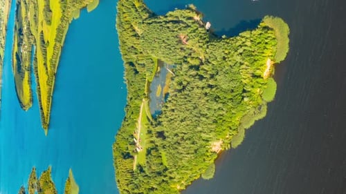 Aerial View of Lake with Forested Islands