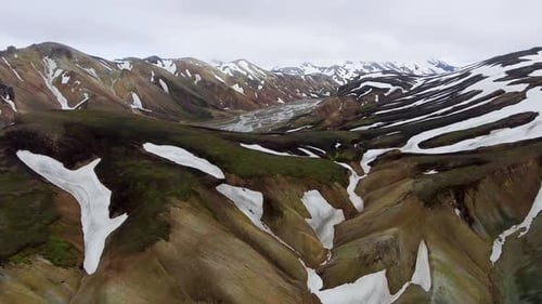 Drone Aerial Footage of Landmannalaugar Landscape in Iceland Highlands