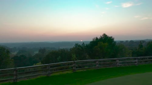 Aerial View. Golf Course at Sunset.