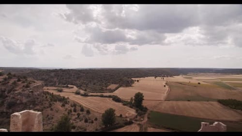 Aerial View of Golden Farmland and Rural Landscape