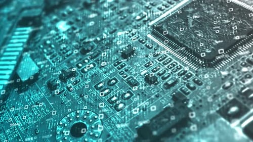 Abstract Digital Data Flow Over Futuristic Circuit Board