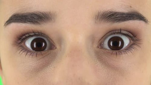 Brown Female Eyes Looking Straight and Scared. Close Up