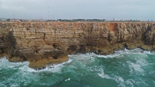 Aerial View on Atlantic Coast Cliffs and Waves