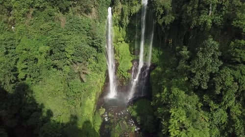 Aerial View of Tropical Waterfall in Lush Jungle