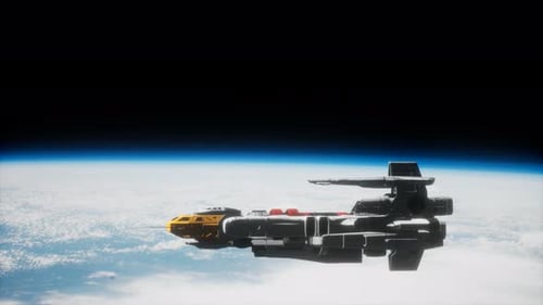 Futuristic Spaceship Orbiting Earth Animation for Sci-Fi Projects