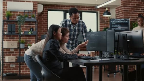 Mixed Team of Software Engineers Brainstorming Ideas for New Cloud Computing User Interface