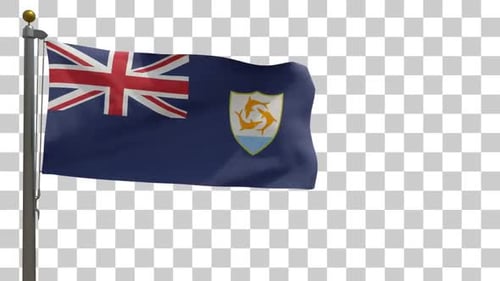 Anguilla National Flag Waving on Flagpole with Transparent Background