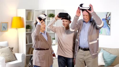 Family Enjoys Virtual Reality Together Indoors