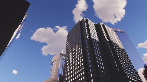 3d render of abstract bright city with skyscrapers. Simple forms of buildings