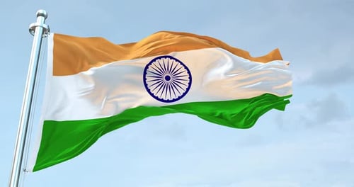 Realistic Indian Flag Waving Against Blue Sky