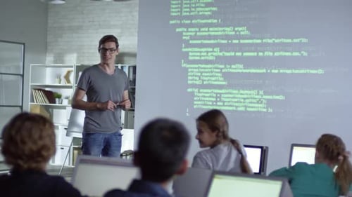 Enthusiastic Students Learning Coding in a Classroom