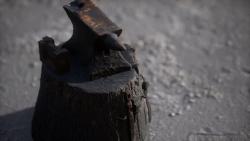 Old Anvil Attached To a Stump