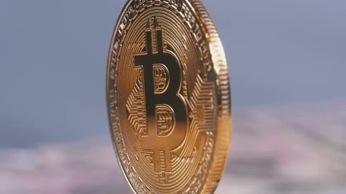 Golden Bitcoin Close Up Macro Shot