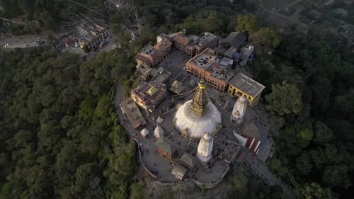 Circling over the Swayambhunath Stupa complex in Kathmandu