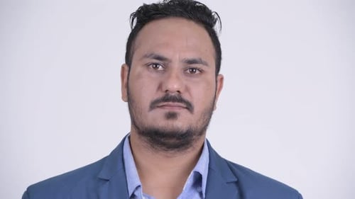 Smiling Adult Man in Blue Suit Jacket