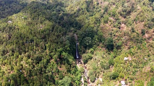Drone Flight Over Forest To Bali Waterfall