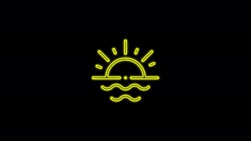 Icône Line Sun isolée sur fond noir. Symbole de l'été. Bonne journée ensoleillée.