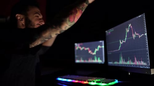 Young adult celebrates stock trading success