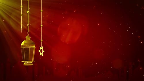 Golden Lanterns and Stars Ramadan Eid Celebration Background Loop