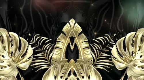 Luxury Golden Tropical Leaves Symmetrical Decorative Background Loop