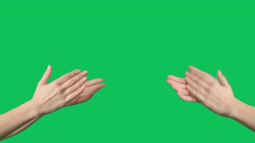 Les mains applaudissent sur fond d'écran vert. Silhouette de mains féminines applaudissant sur une touche chromatique