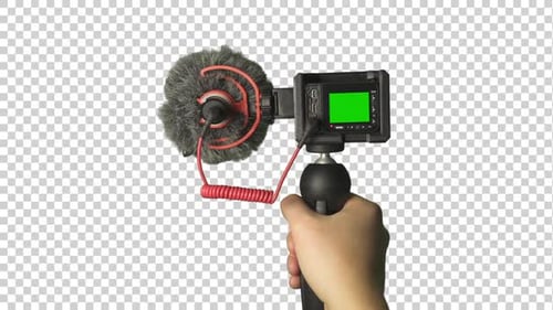 Camera with Green Screen and Fluffy Microphone