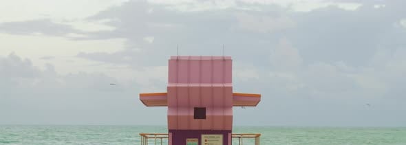 Pink lifeguard tower in Miami Beach