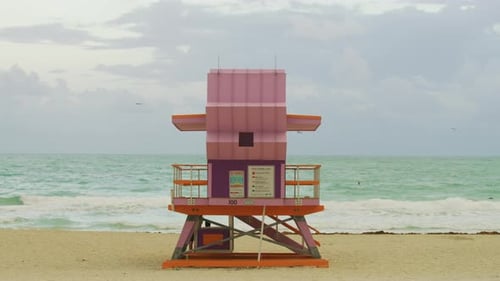 Pink lifeguard tower in Miami Beach
