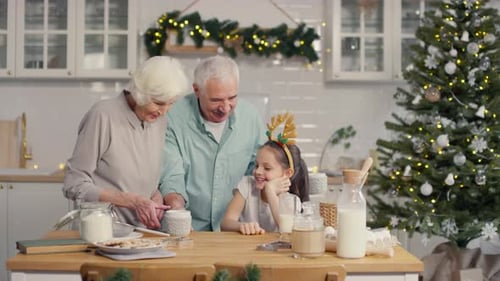 Family Baking Christmas Cookies in Kitchen