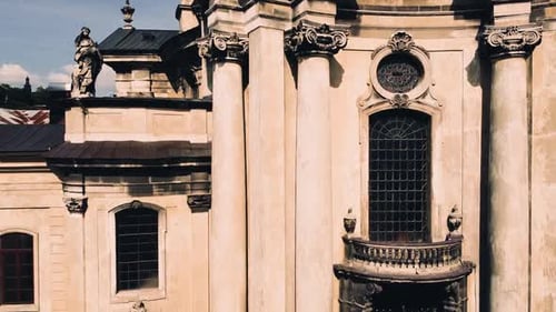 Aerial drone view of a flying over the Catholic Cathedral.